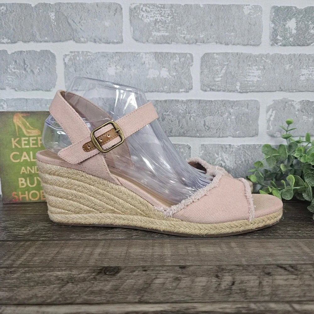 Lucky Brand Pink Canvas Espadrille Wedge Sandals‎ Women Size 10 Adjustable Strap